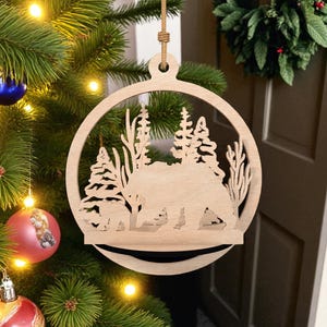 Bear Forest Ornament Laser Cut File Svg, Christmas Laser Cut File, Winter Scene Wood Decoration Svg, Glowforge Xtool Cricut Svg
