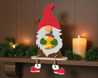 Reindeer Hat Gnome Shelf Sitter Cut File Svg, 3D Christmas Gnome Laser Cut File, Wooden Holiday Gnome Decor Svg For Glowforge Xtool