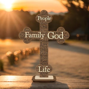 Inspirational Faith Gift ,Cross Stand Laser, Religion Quotes Cutfile, Cross Standing Wood Sign Svg,Wooden Cross Decor,  Christian Home Decor