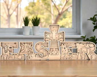 Religious Easter Laser Cut File SVG, Life of Jesus 3D Layered Sign, Cross Resurrection Scene, Christian Table Decor, Glowforge xTool Ready
