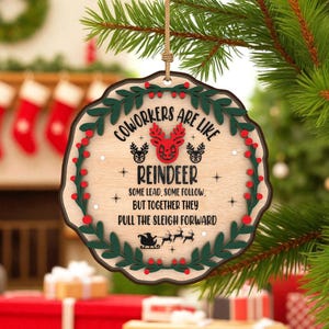 Coworker Reindeer Ornament SVG , Christmas Quote Wood Decor , Laser Cut File, Holiday Gift Tag Template DXF PDF