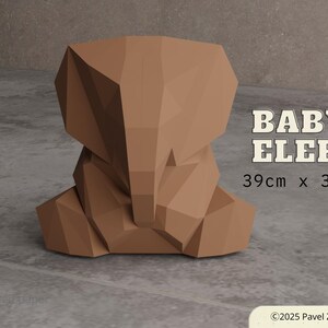 Modelo de elefante bebé de papel y cartón. Plantilla de artesanía de papel 3D en PDF.