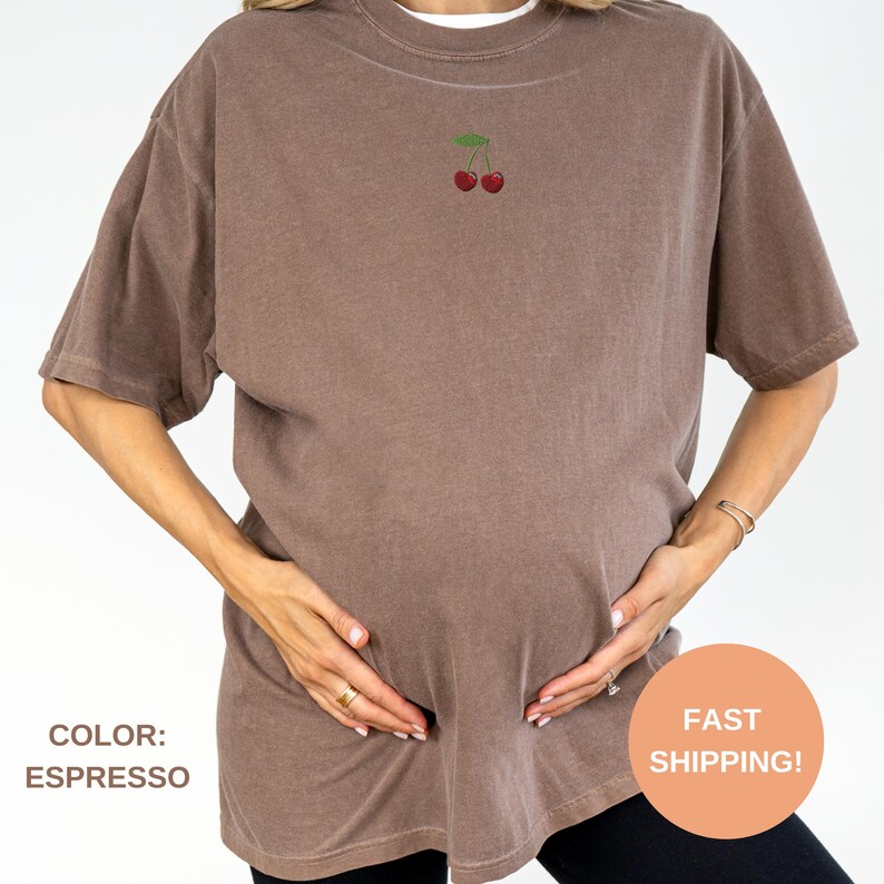 Comfort Colors Embroidered Cherry Shirt, Cute Mini Cherries Tshirt, Short OR Long Sleeve T-Shirt, Fall Cherries Shirt, Summer Cherry Shirt