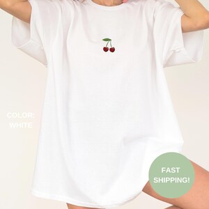 Embroidered Cherry T-Shirt, Cherries Shirt, Comfort Colors Summer Shirt, Embroidered Tee, Embroidered Shirt, Cute Cherries T-Shirt