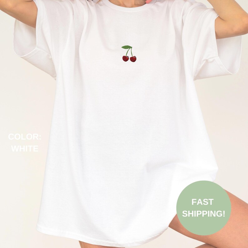 Embroidered Cherry T-Shirt, Cherries Shirt, Comfort Colors Summer Shirt, Embroidered Tee, Embroidered Shirt, Cute Cherries T-Shirt