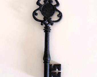 Vintage Cast Iron Skeleton Key Paperweight – 7” Ornate Victorian Style Key Decor Object