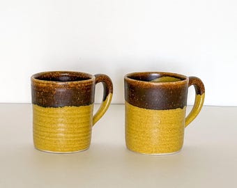 Pigeon Forge Brown & Ochre Studio Pottery Mug Pair, D. Ferguson