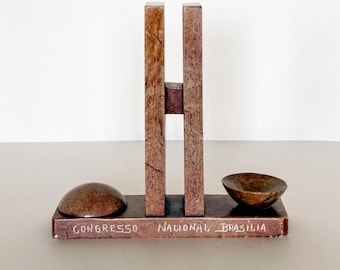 Brasília National Congress Stone Architectural Model — Oscar Niemeyer Modernist Souvenir Sculpture