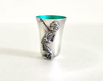 Vintage Reed & Barton Silverplate Jigger with Green Enamel Interior and Figural Street Urchin