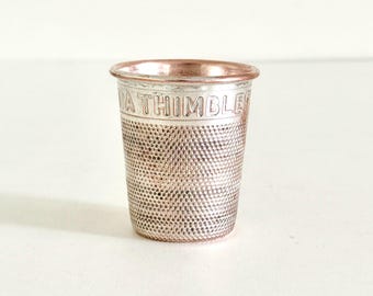 Vintage English Silverplate Thimble Jigger “Just a Thimbleful” – Fox Hill Engraved – 2 oz Barware