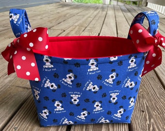 Blue Red Dog Puppy Paws I woof you Organizer bin Fabric Basket  -Personalization Available