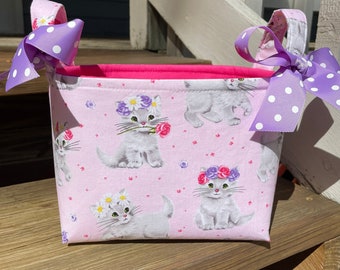 Ready to Ship! Sweet Baby Kittens Pink Purple Organizer bin Fabric Basket Small Diaper Caddy -Personalization Available