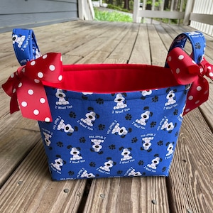 Blue Red Dog Puppy Paws I woof you Organizer bin Fabric Basket  -Personalization Available