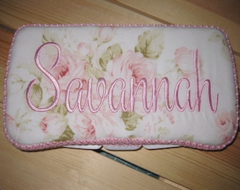 Personalized Travel Baby Wipe Case - Pink Rose - Embroidered