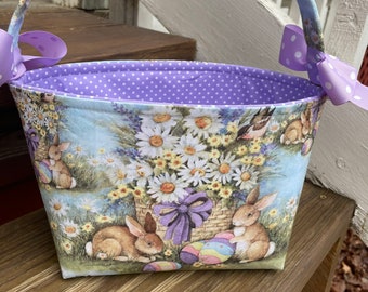 Easter Bunny Bunnies Purple Dot Easter Eggs Fabric Basket, Bucket, Diaper Caddy