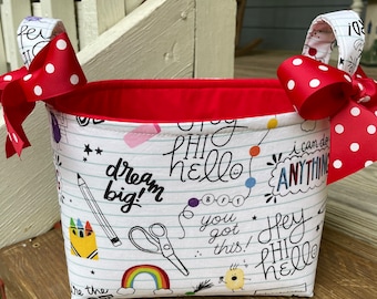 Teacher Room Teacher Gift Back to School Organizer bin Storage Fabric Basket Desk Bucket Personalization Available