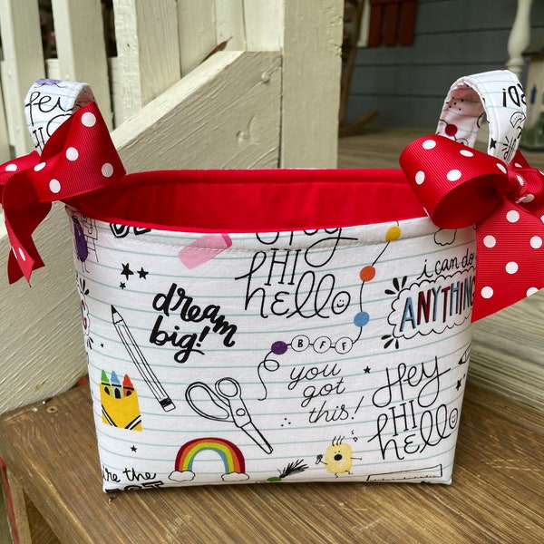 Teacher Room Teacher Gift Back to School Organizer bin Storage Fabric Basket Desk Bucket Personalization Available