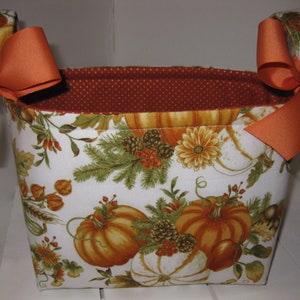 Fall Pumpkin Basket, Bag, Organizer Tote, Bucket, Orange Gold Metallic Pumpkins, Fall Decor - Personalization Available