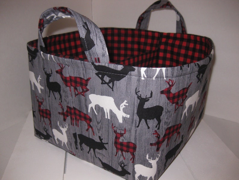 Personalization Available Large Diaper Caddy 10 x 10 x 7 Organizer Bin Red Black Grey Buffalo Plaid Deer Woodland Animals