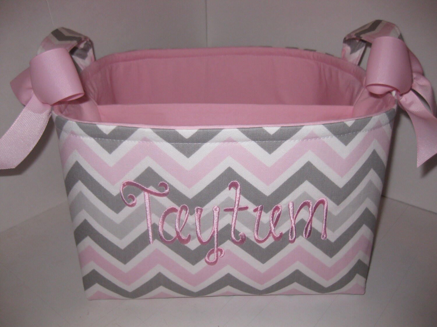 Large Diaper Caddy / Organizer Bin / Pink Grey Zig Zag Etsy