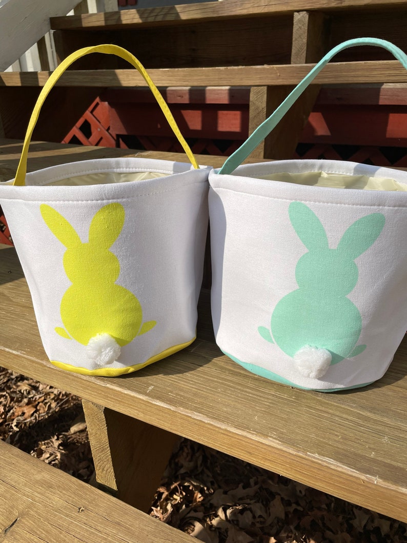 Personalized Canvas Easter Basket Embroidered Bunny Pink Etsy