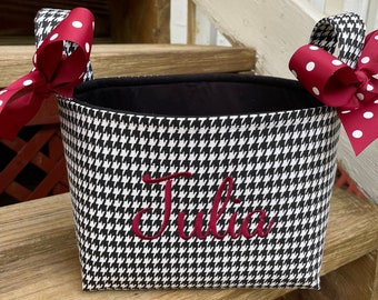 Houndstooth Fabric Basket University of Alabama Bama Organizer Bin- Personalization Available- 8" x 6" x 7"