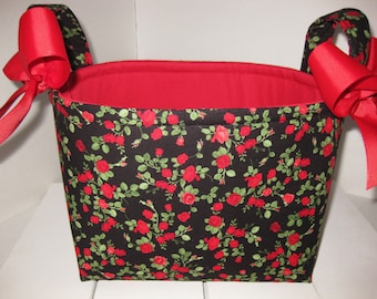 Mini Red Rose Organizer bin / Fabric Basket / Small Diaper Caddy -Personalization Available- 8" x 6" x 7"