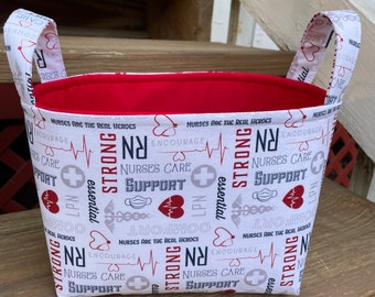 Nurse Appreciation RN EKG Heartbeat Gift Bag, Organizer bin, Storage Fabric Basket - Personalization Available- 8" x 6" x 7"