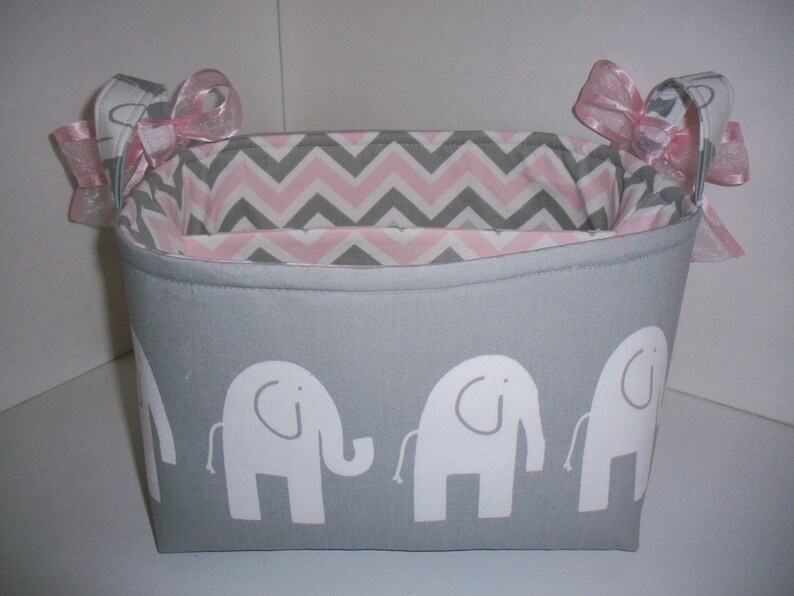 Large Diaper Caddy / Organizer Bin / Pink Grey Elephants Etsy