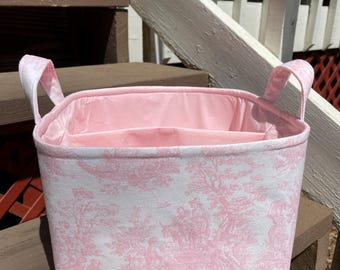 Pink Toile Divided Diaper Caddy 10 x 10 x7 Organizer Bin - Personalization Available