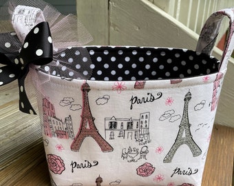 Black Pink Eiffel Tower Paris Organizer Bin Storage Fabric Basket Small Diaper Caddy Personalization Available