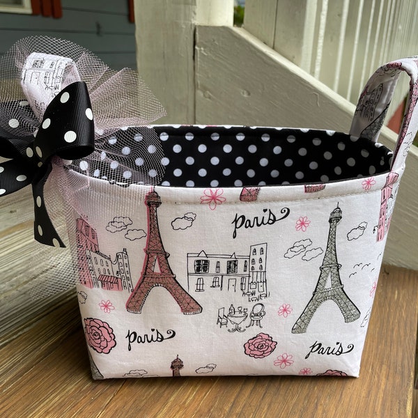 Black Pink Eiffel Tower Paris Organizer Bin Storage Fabric Basket Small Diaper Caddy Personalization Available