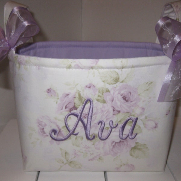 Lavender Rose Ivory Organizer Bin Fabric Basket Small Diaper Caddy Gift Bag -Personalization Available