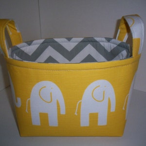 Small Diaper Caddy / Organizer Bin / Fabric Basket Yellow Grey Elephants Zig Zag Chevron Personalization Available image 5