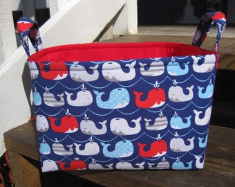 Blue Red Grey White Whales Chevron Large Diaper Caddy Organizer Bin Diaper Storage - Personalization Available