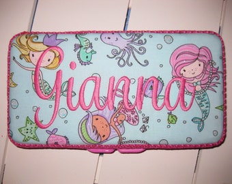 Personalized Travel Baby Wipe Case - Blue Pink Purple Sparkle Mermaid