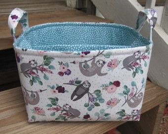 Large Diaper Caddy / Organizer Bin / Baby Gift Sloth Pink Rose Green Floral -Personalization Available