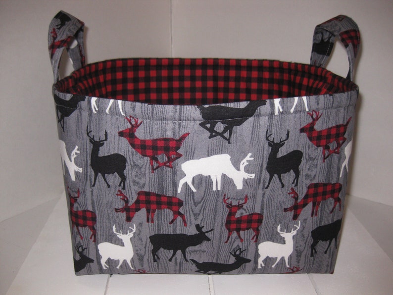Personalization Available Large Diaper Caddy 10 x 10 x 7 Organizer Bin Red Black Grey Buffalo Plaid Deer Woodland Animals