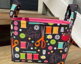 Black pink Sewing Machine Sewing Notions Quilting Fabric Basket Organizer Bin Sewing Room- Personalization Available- 8" x 6" x 7"