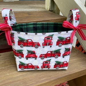 Red Trucks Christmas Trees Green Buffalo Plaid Christmas Holiday Storage Organization Container Bin Basket Gift Bag