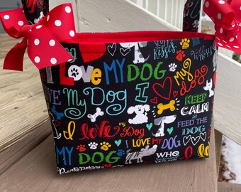 Dog Toy Basket Puppy Treat Basket Organizer Bin Storage Fabric Basket - Personalization Available