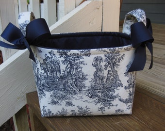 Navy White Light Pink Light Blue Gray Burgundy Toile Fabric Basket Storage Bin Gift Bag Small Diaper Caddy- Personalization Available