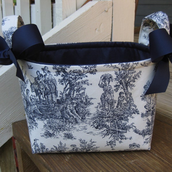 Navy White Light Pink Light Blue Gray Burgundy Toile Fabric Basket Storage Bin Gift Bag Small Diaper Caddy- Personalization Available