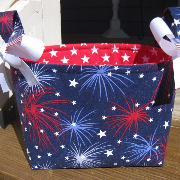 Red White & Blue 4th of July Basket, Bag, Organizer Tote,Bucket, Summertime - Stars Stripes Personalization Available