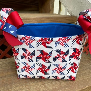 Ready to Ship ! Red White & Blue 4th of July Pinwheels Basket, Bag, Organizer Tote, Bucket - Stars Stripes Personalization Available
