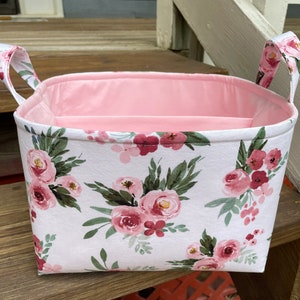 Large Diaper Caddy / Organizer Bin / Pink Peony Floral - Personalization Available