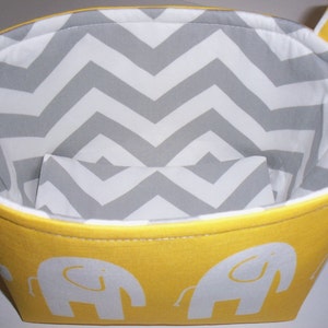 Small Diaper Caddy / Organizer Bin / Fabric Basket Yellow Grey Elephants Zig Zag Chevron Personalization Available image 3