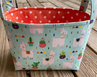 Blue Orange llama Organizer bin Fabric Basket Storage Bin Personalization Available