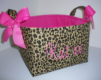 Large Diaper Caddy / Organizer Bin / Leopard Hot pink - Personalization Available