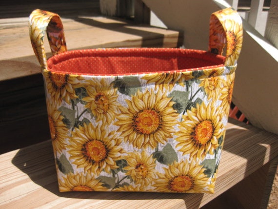 Sunflower Basket, Sunflower Bag, Organizer Tote, Sunflower Bucket, Floral, Personalized, Sunflower Diaper Caddy, Fall Basket- 8" x 6" x 7"